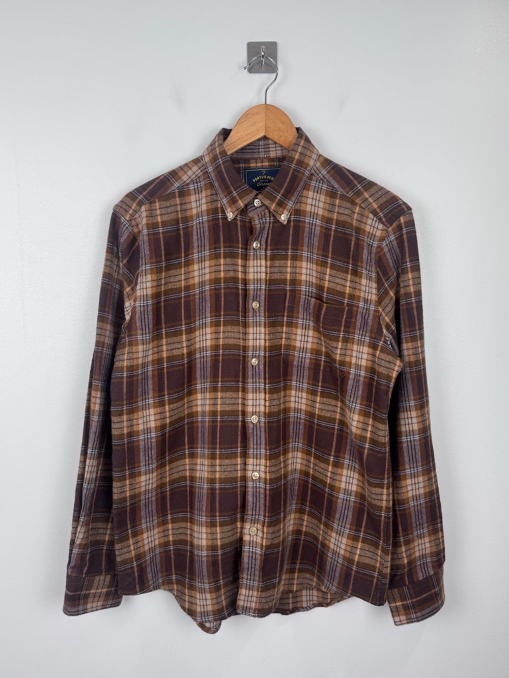 Portuguese Flannel Men Apollo Button Down Shirt Brown Tan Size Medium